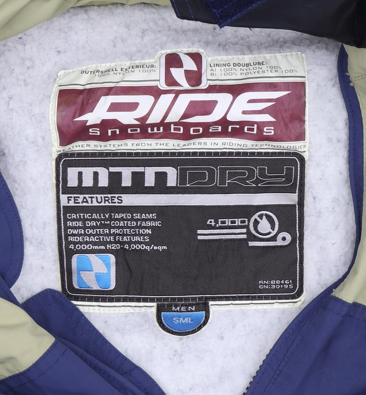 Ride Snowboards Men's Green Blue Hooded Puffer Jacket S