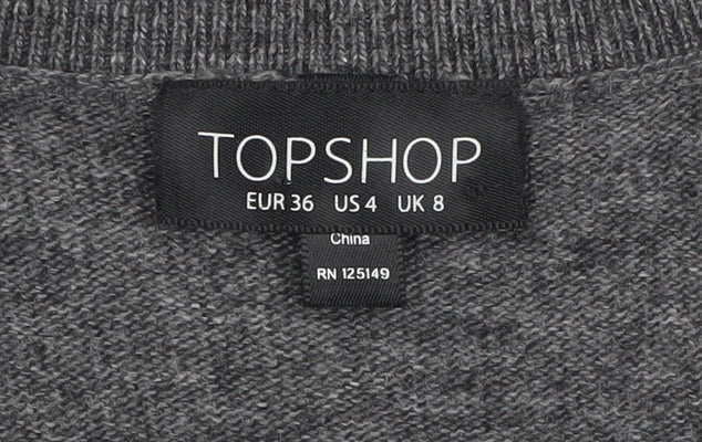 Topshop Women's Grey V-Neck Pullover Jumper, Size 8
