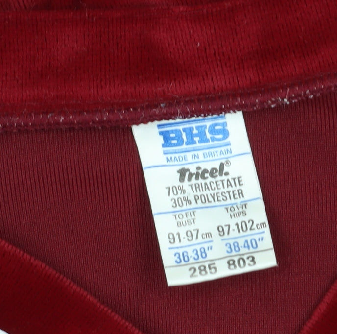 BHS Red Velour Women's Pullover Sweatshirt - Size M, V-Neck