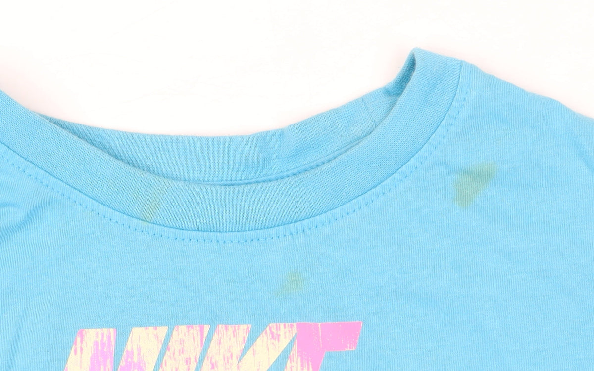 Brand and care label for Nike girls’ blue graphic t-shirt - 4 years