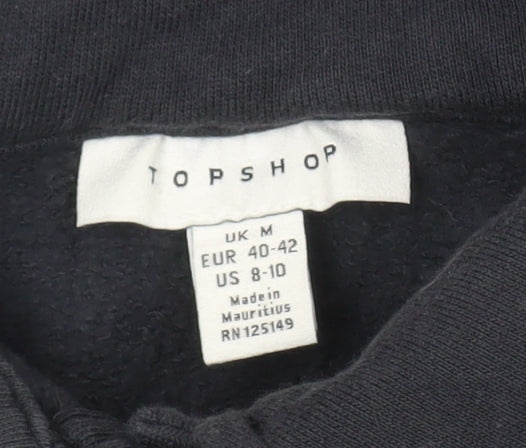 Topshop Women's Black Cropped Polo, Size M, Casual Style