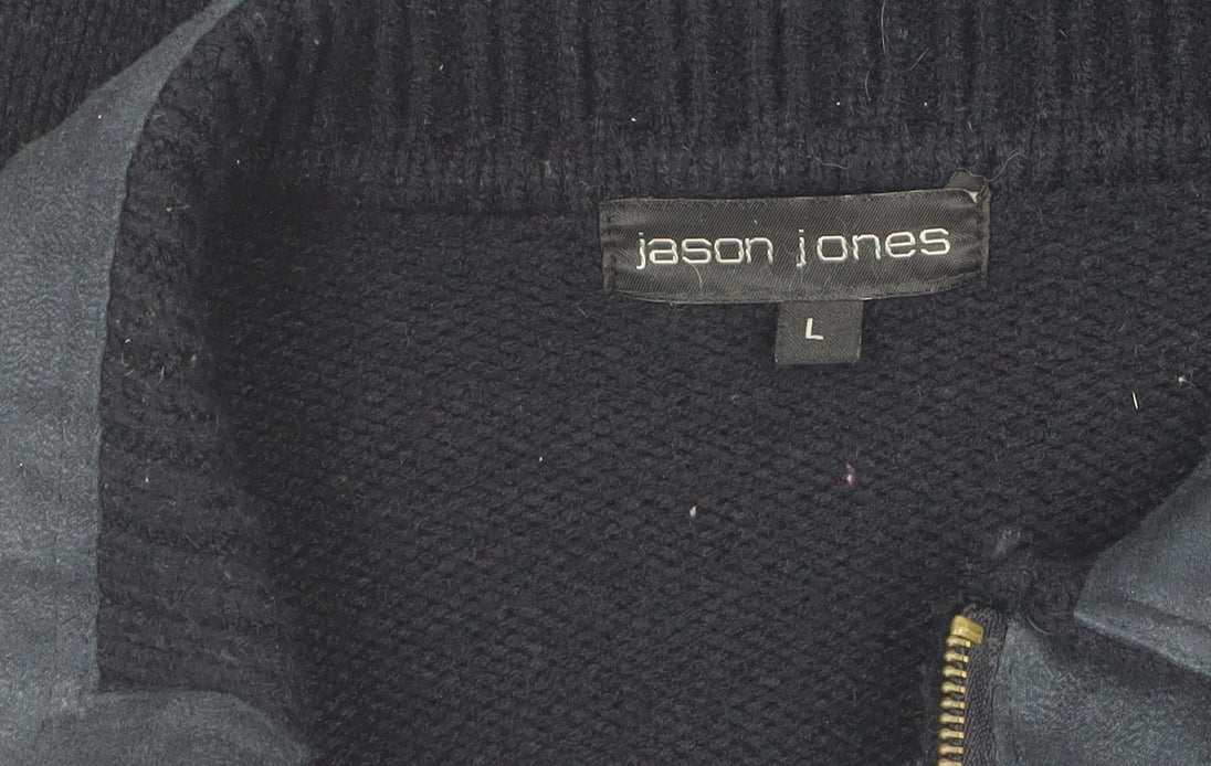 Jason Jones Men's Black Wool Zip-Up Jacket, Size L
