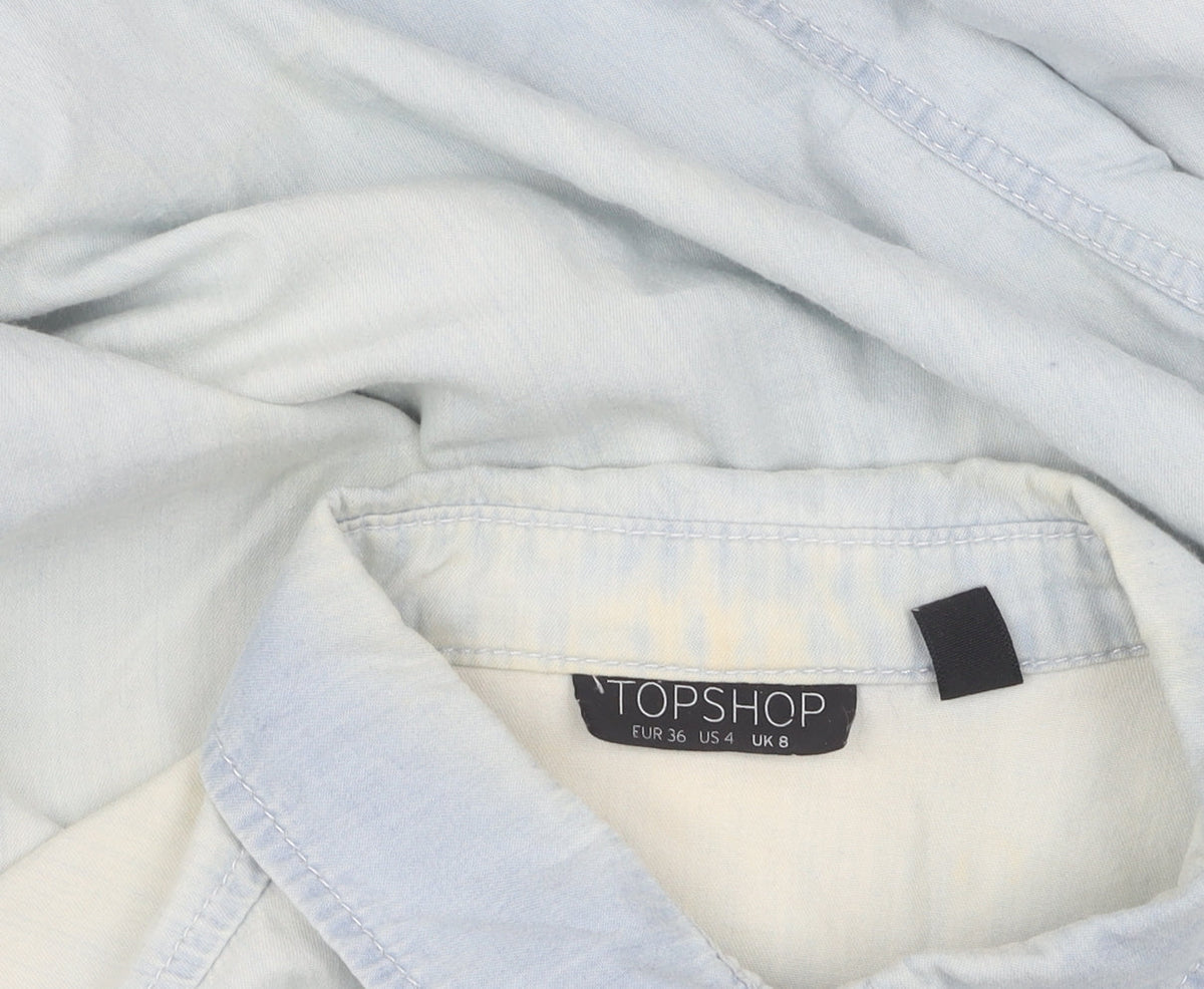 Topshop Women's Blue Denim Button-Up Shirt Size 8