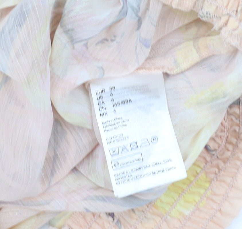 H&M Women's Beige Floral Off Shoulder Cropped Blouse Size 10