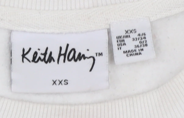 Keith Haring Women's White Graphic Pullover Sweatshirt 2XS