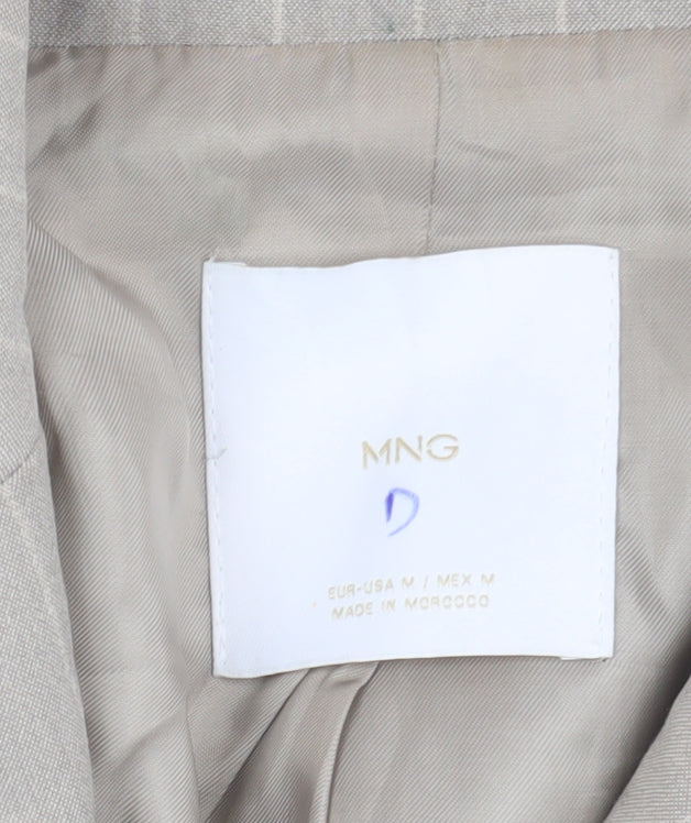MNG Women's Beige Blazer Size 12 Pinstripe Classic Fit