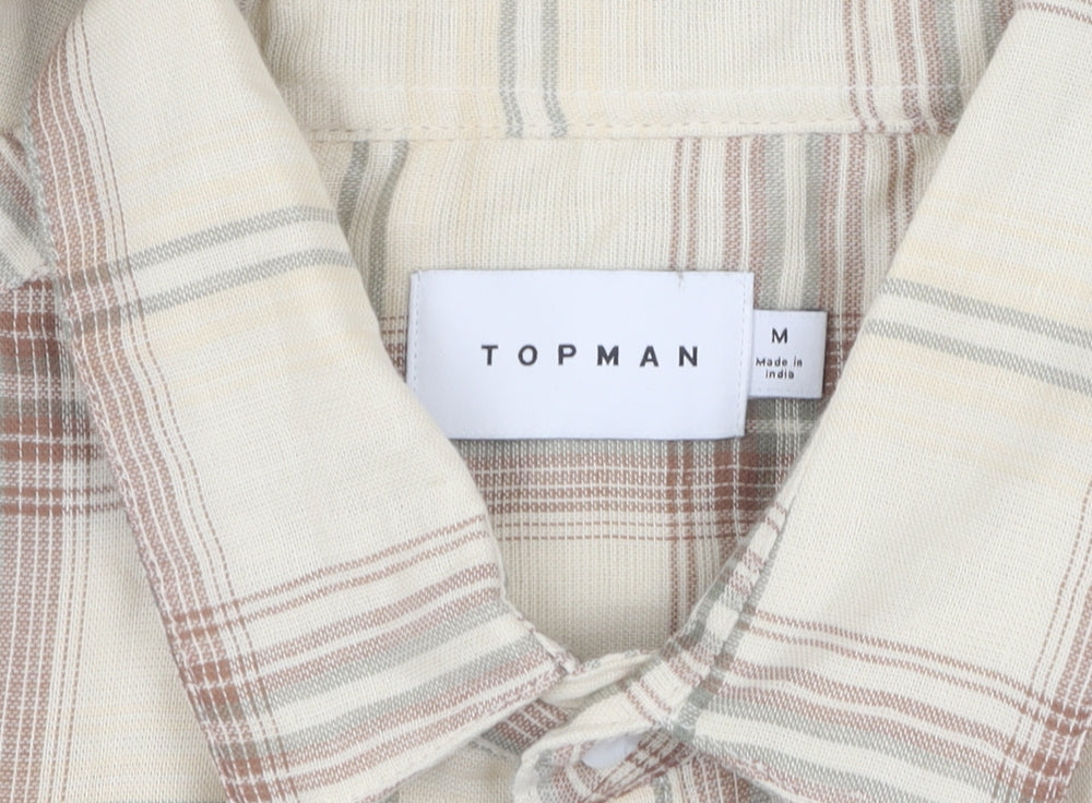 Topman Men's Beige Checked Button-Up Shirt M