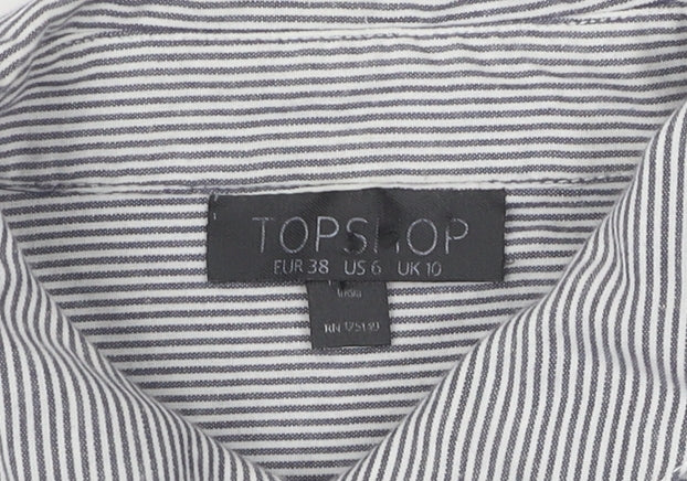 Topshop Women's Grey Striped Button-Up Shirt UK 10
