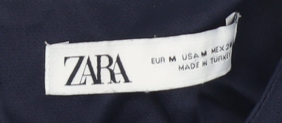Zara Women's Blue Blouse Size M with Balloon Sleeves