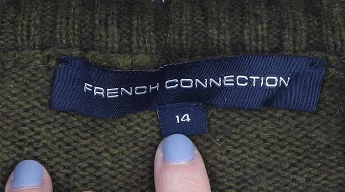 Brand and care label for French Connection Women's Brown Jumper, size 14