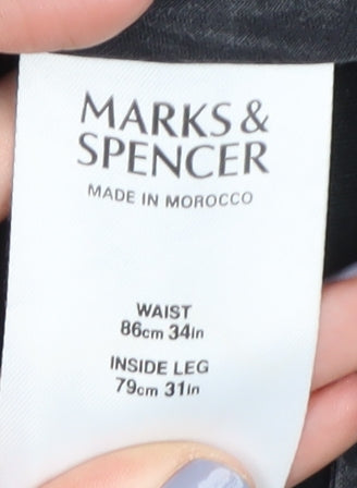 Marks & Spencer Men's Black Trousers, Size 34, Cotton