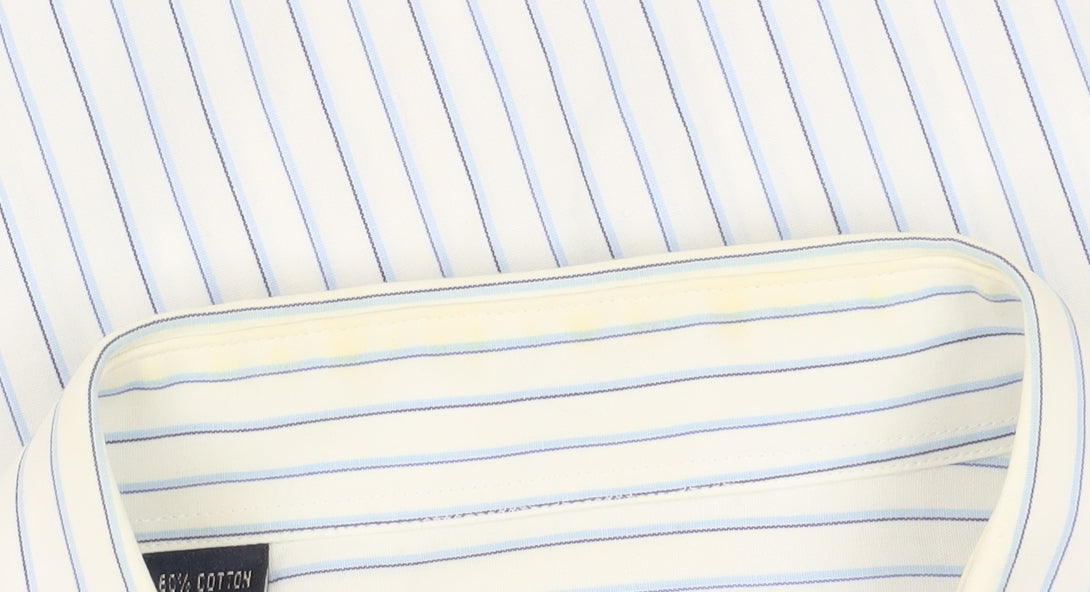 Daniel Hechter Men's White Striped Button-Up Shirt 44