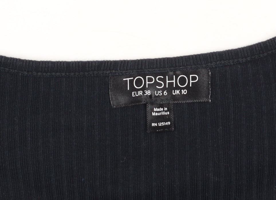 Topshop Women's Black V-Neck Cropped T-Shirt Size 10
