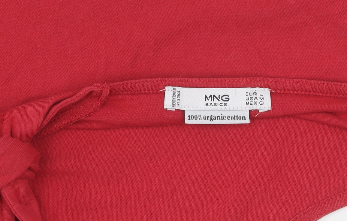 Mango Women’s Red Organic Cotton T-Shirt, Size L, Casual Spring Summer Top