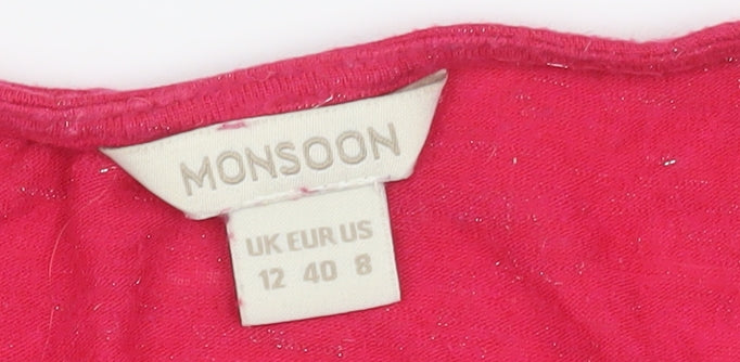 Monsoon Women's Red T-Shirt Size 12 - Casual Short Sleeve