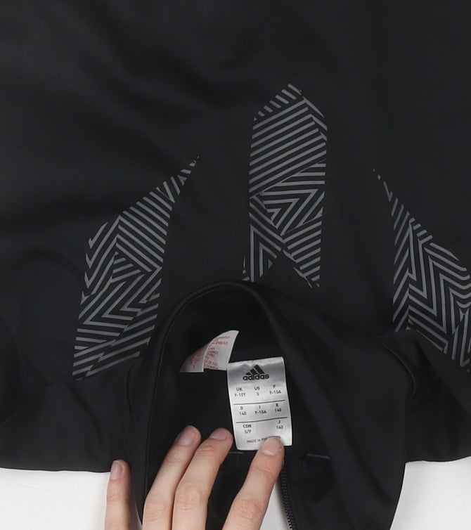 adidas Boys Black Track Jacket, Size 13, Athletic Fit