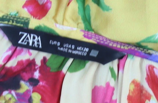 Zara Women's Yellow Floral Blouse Long Balloon Sleeve