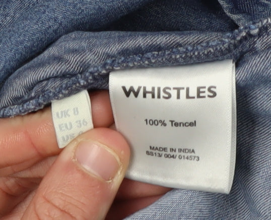Whistles Women's Blue V-Neck Zip Dress Size 8