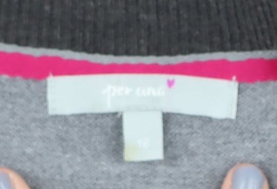Per Una Women's Grey Striped Pullover Jumper Size 12