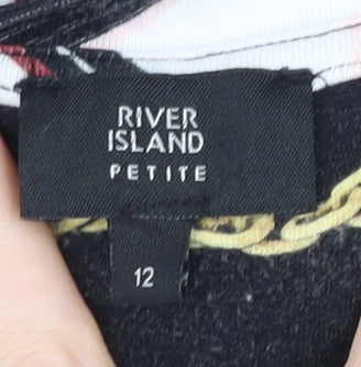 River Island Women's Black Geometric Beaded T-Shirt, Size 12