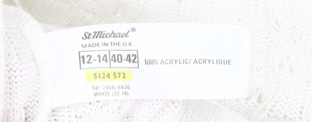 St Michael Women's White Cable-Knit Cardigan Size 12-14