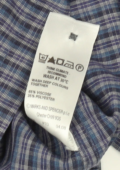 Marks and Spencer Blue Check Shirt, M, Men, Casual