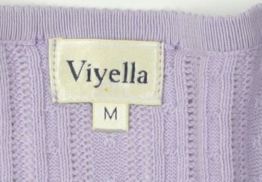 Viyella Women's Purple Cable-Knit Crew Neck Jumper M
