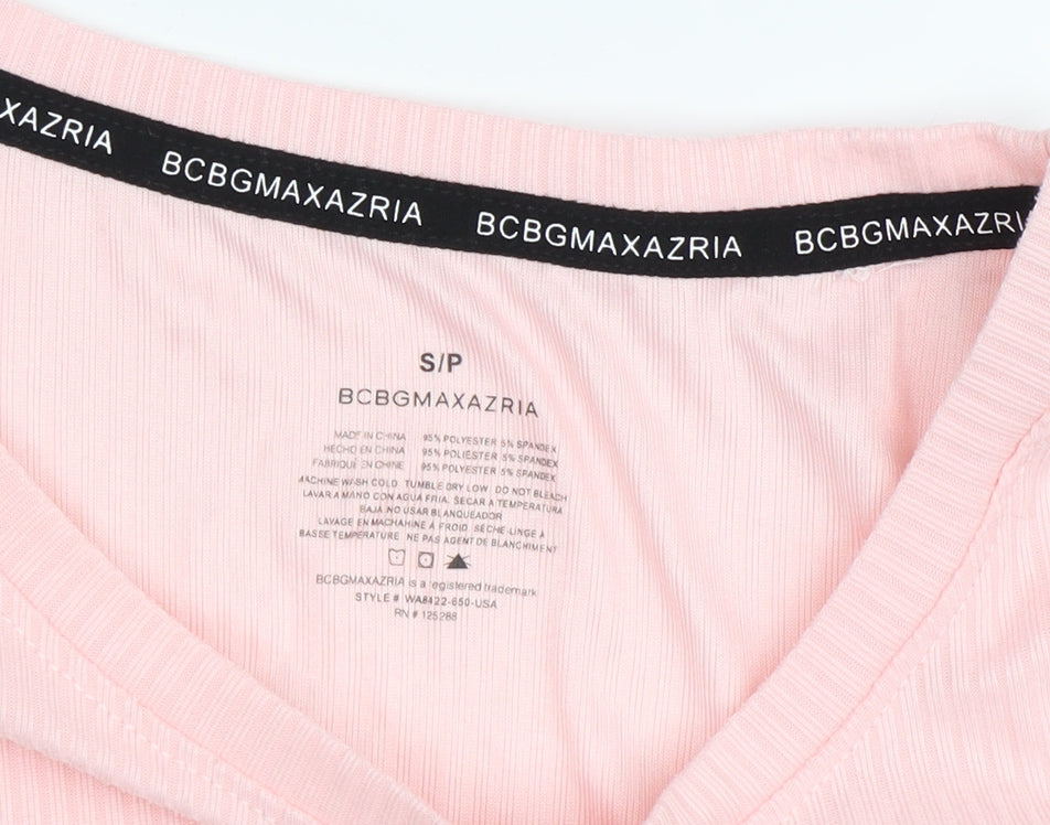 BCBGMAXAZRIA Women's Pink Ruffle Long Sleeve T-Shirt