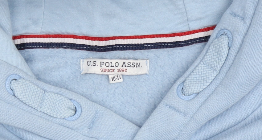 Close-up detail of U.S. Polo Assn. boys’ blue hoodie - pullover, size 10-11