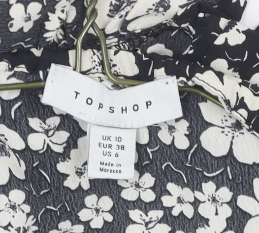 Topshop Women's Black Floral Cropped Blouse, Size 10