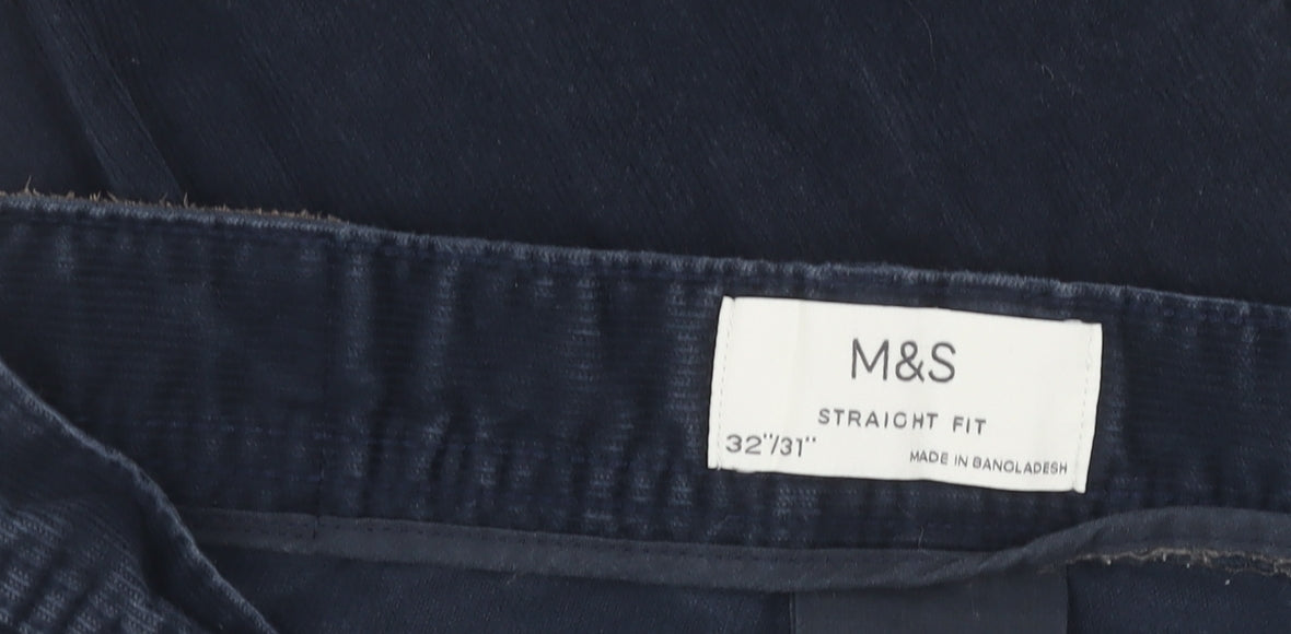 Marks and Spencer Women's Blue Straight Trousers, Size 32