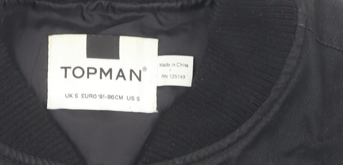 Topman Men's Black Bomber Jacket, Size S Regular Fit