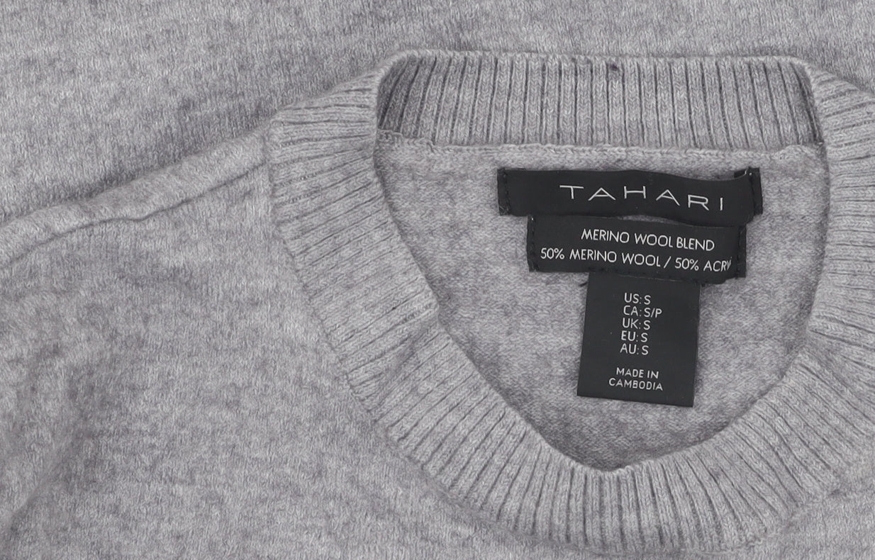 Tahari Women's Grey/Purple Crew Neck Pullover Jumper S