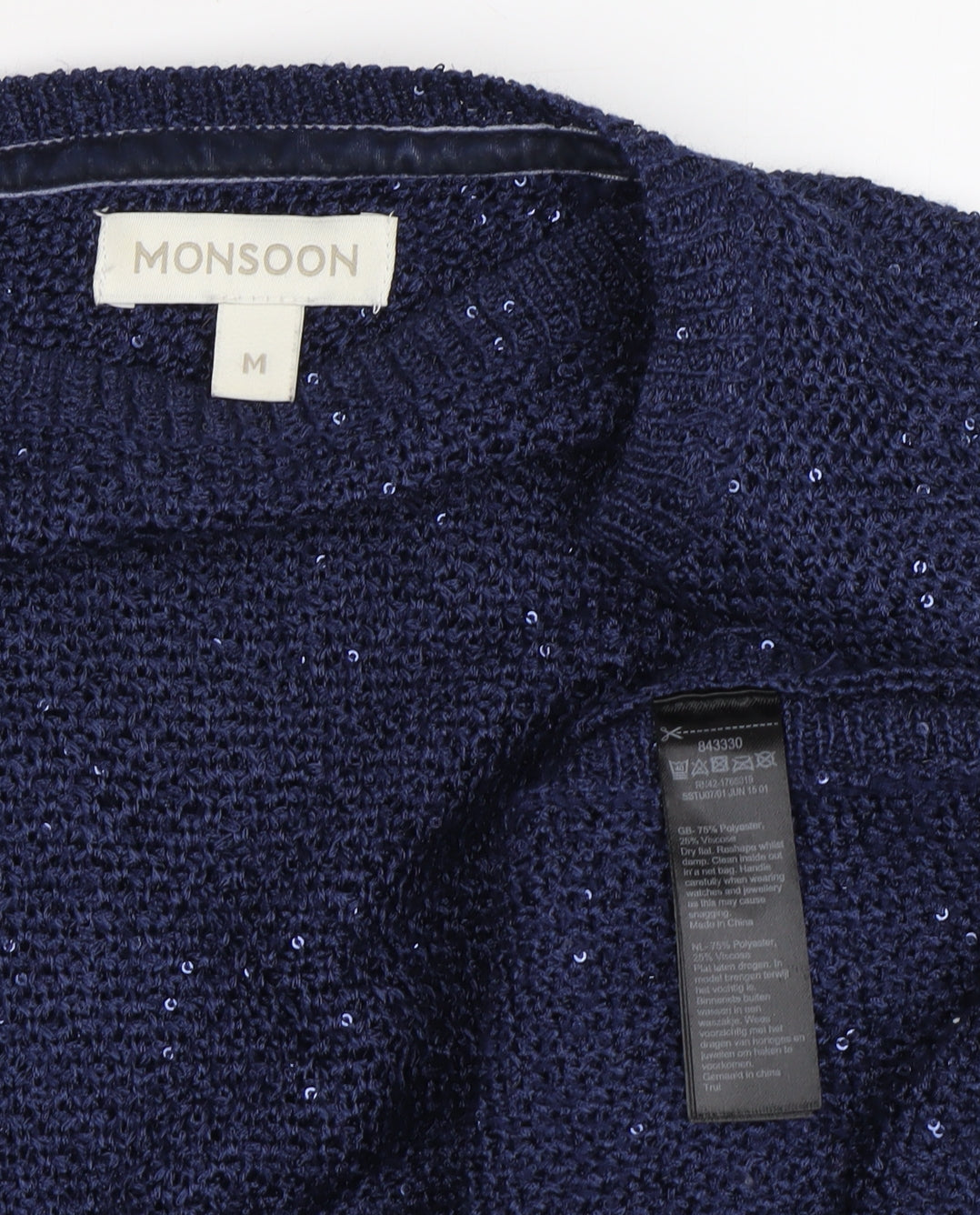Monsoon Women's Blue Knit Pullover Jumper, M, 3/4 Sleeve