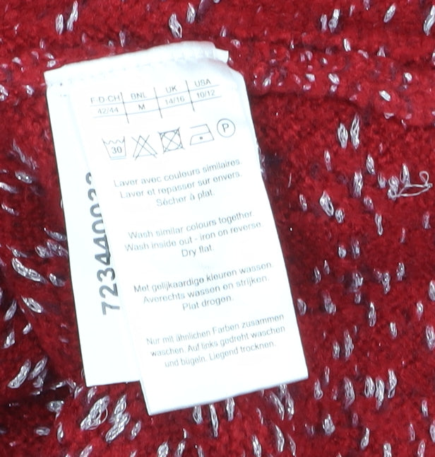 Damart Women's Red Pullover Jumper - Medium Geometric