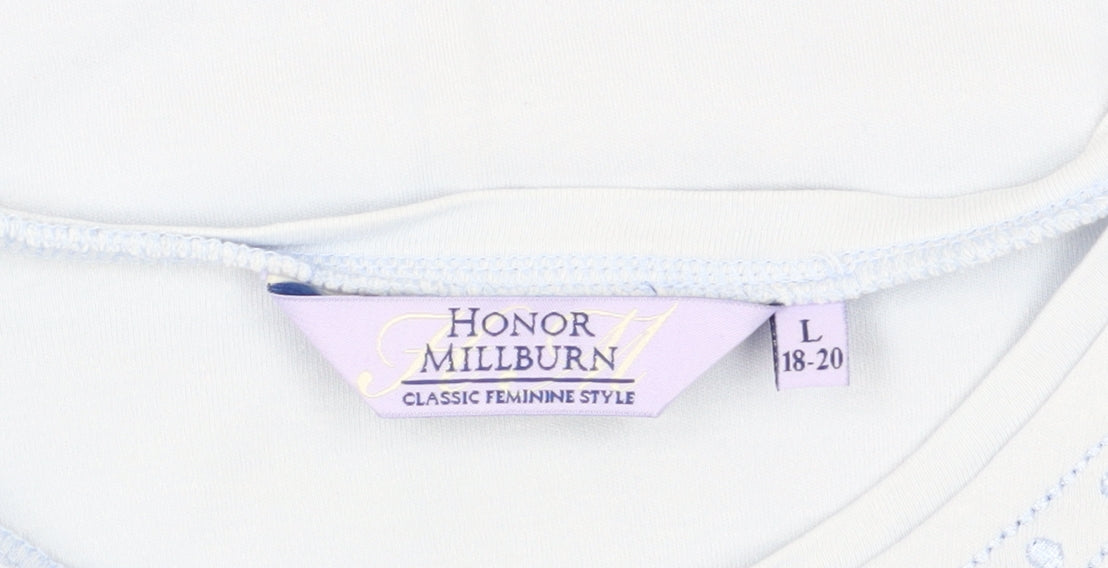 Honor Millburn Women's Blue Embroidered T-Shirt, Size 18-20