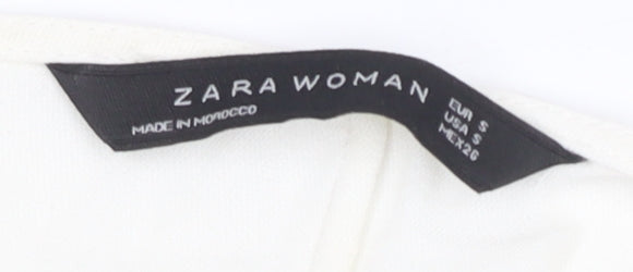 Zara Woman White Blouse, Women, S, Round Neck, Long Sleeve