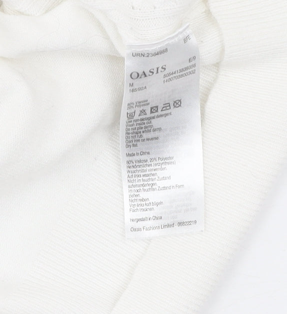 Oasis Women's White Pullover Jumper, Size M, Ruffle Accent