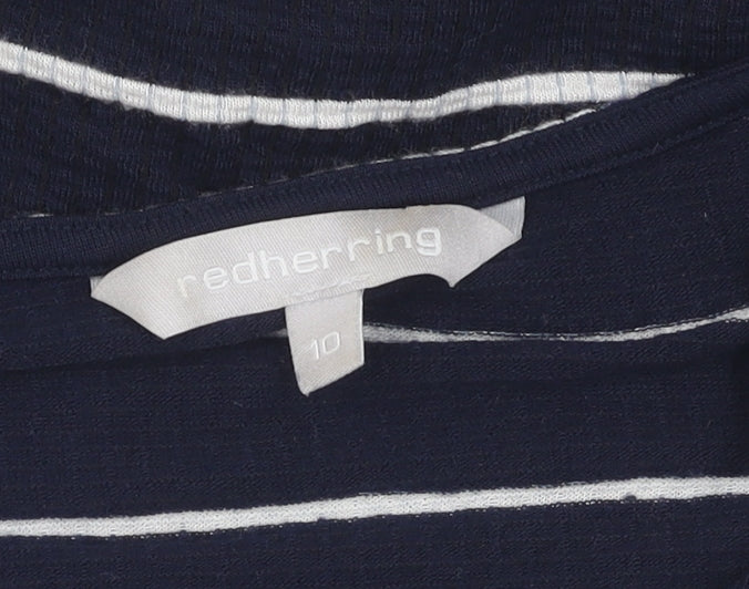 Red Herring Women's Blue Striped T-Shirt, Size 10, Long Sleeve