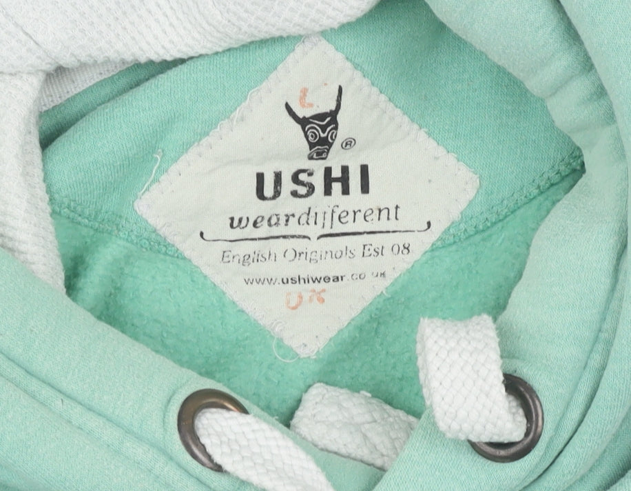 USHI Green Unisex Hoodie, Large, Casual Pullover
