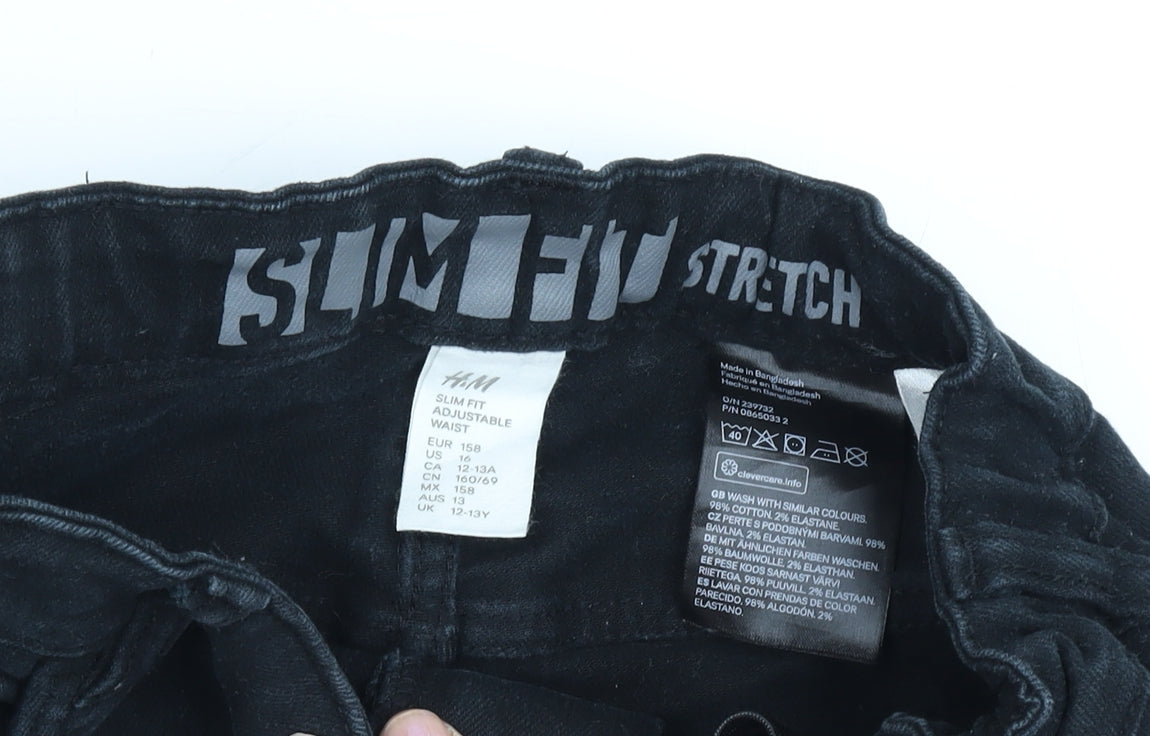 H&M Teens Black Slim Fit Stretch Jeans Size 12-13Y