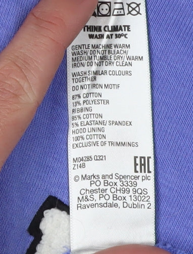 Marks & Spencer Girls' Blue Pullover Hoodie Size 10-11