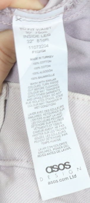 Brand and care label for ASOS DESIGN Men's Beige Jeans, size 30, Button Pockets