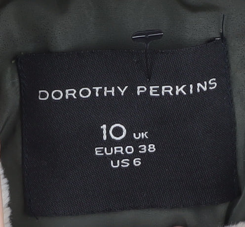 Brand and care label for Dorothy Perkins Women's Green Puffer Jacket, size 10