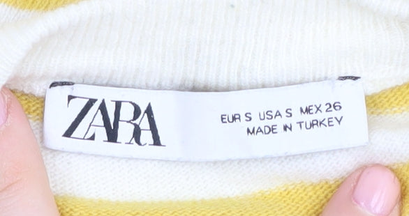 Zara Women's Yellow Striped Pullover Jumper S
