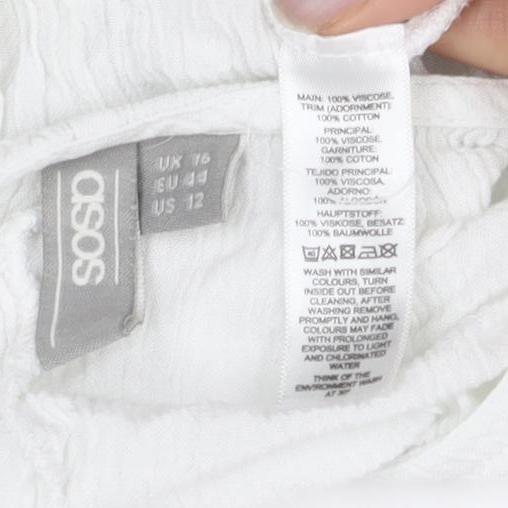 ASOS Women’s White Cotton Tunic Blouse Size 12