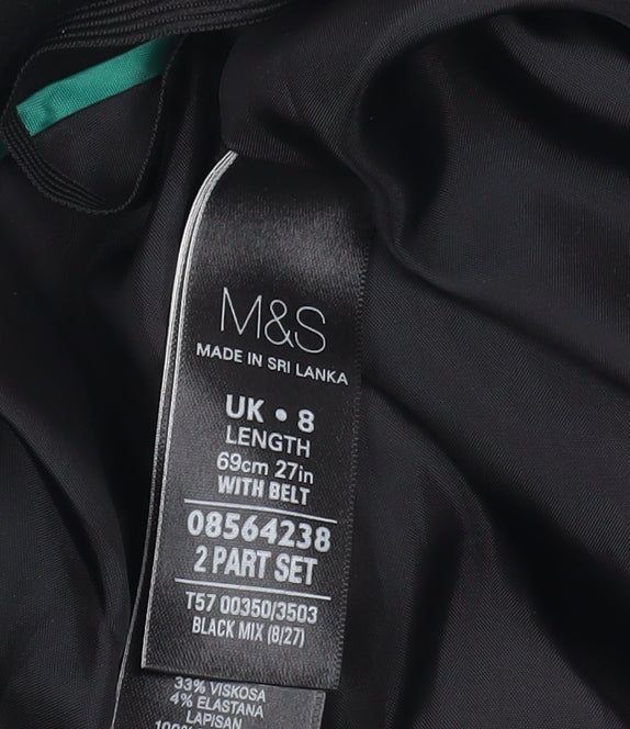 Marks & Spencer Black Check Pencil Skirt, Size 8, Belted