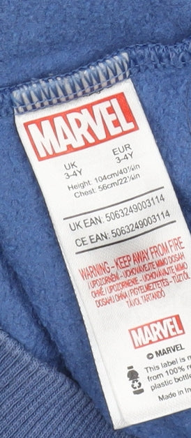 Marvel Boys Blue Hoodie 3-4 Years Superhero Graphic Pullover