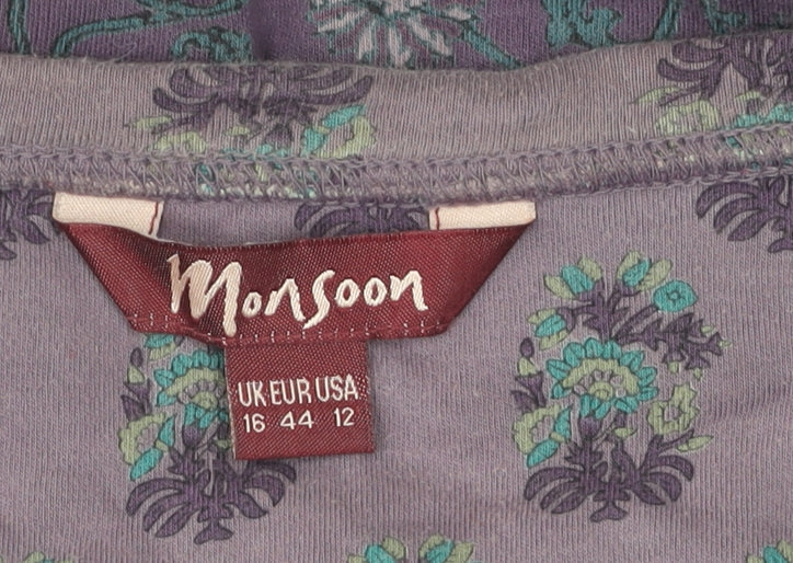 Monsoon Women's Purple Floral Jumper, Size 16, Scoop Neck