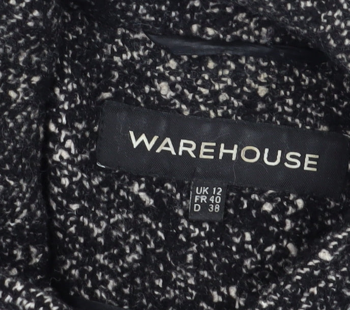 Warehouse Women's Black Mid-Length Tweed Coat Size 12